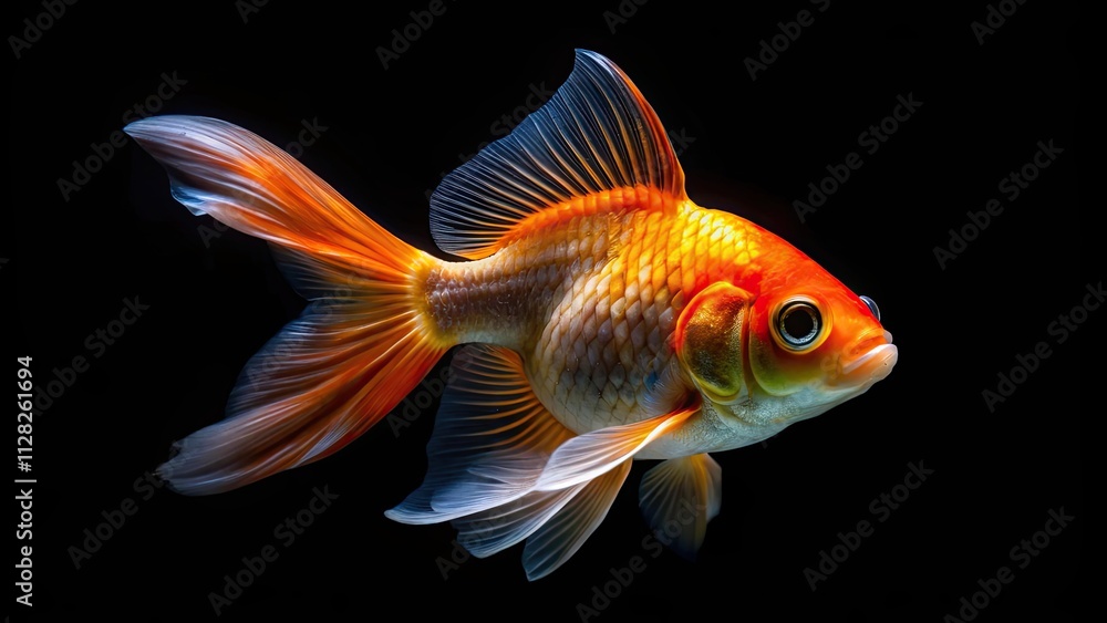 Goldfish swimming in isolation against a dark black background, lonely, goldfish, swimming, isolated, dark, black, background Goldfish swimming in isolation against a dark black background, lonely, goldfish, swimming, isolated, dark, black, background