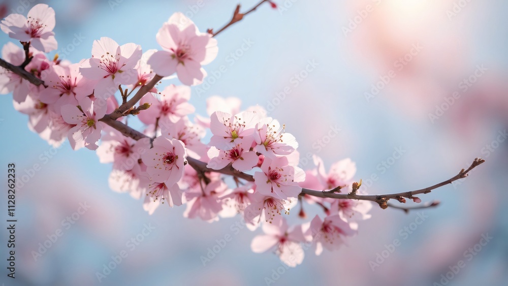 Delicate Pink Cherry Blossoms, Vibrant Spring Sakura Branch, Pastel Blue Sky Background - Transparent PNG Delicate Pink Cherry Blossoms, Vibrant Spring Sakura Branch, Pastel Blue Sky Background - Transparent PNG