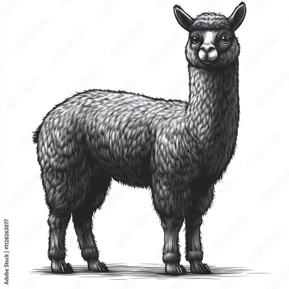 Fototapeta premium Monochrome illustration of an alpaca.
