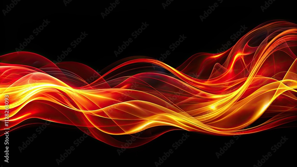 Fiery abstract waves in red and yellow on a black background, abstract, fiery, waves,red, yellow, black, background, vibrant Fiery abstract waves in red and yellow on a black background, abstract, fiery, waves,red, yellow, black, background, vibrant