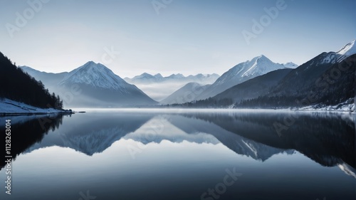 a lake with mountains in the background