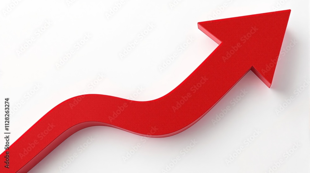 Red upward arrow with a curving design on white background, symbolizing growth, progress, and positive trends. Red upward arrow with a curving design on white background, symbolizing growth, progress, and positive trends.
