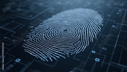 High-Resolution 360 Fingerprint, Intricate Grayscale Biometric Pattern on Digital Data Background