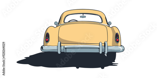 back view vintage classic yellow Car drawing