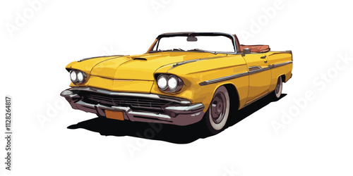 front view of a yellow classic convertible car cartoon