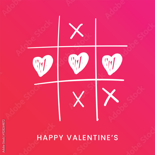 Happy Valentine's Day banner, poster with heart tic tac toe game background