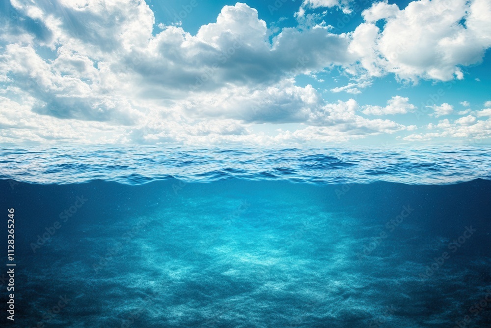 Serene ocean view with clear blue water and clouds. Serene ocean view with clear blue water and clouds.
