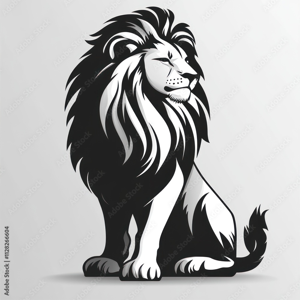Fototapeta premium Majestic black and white lion sitting.