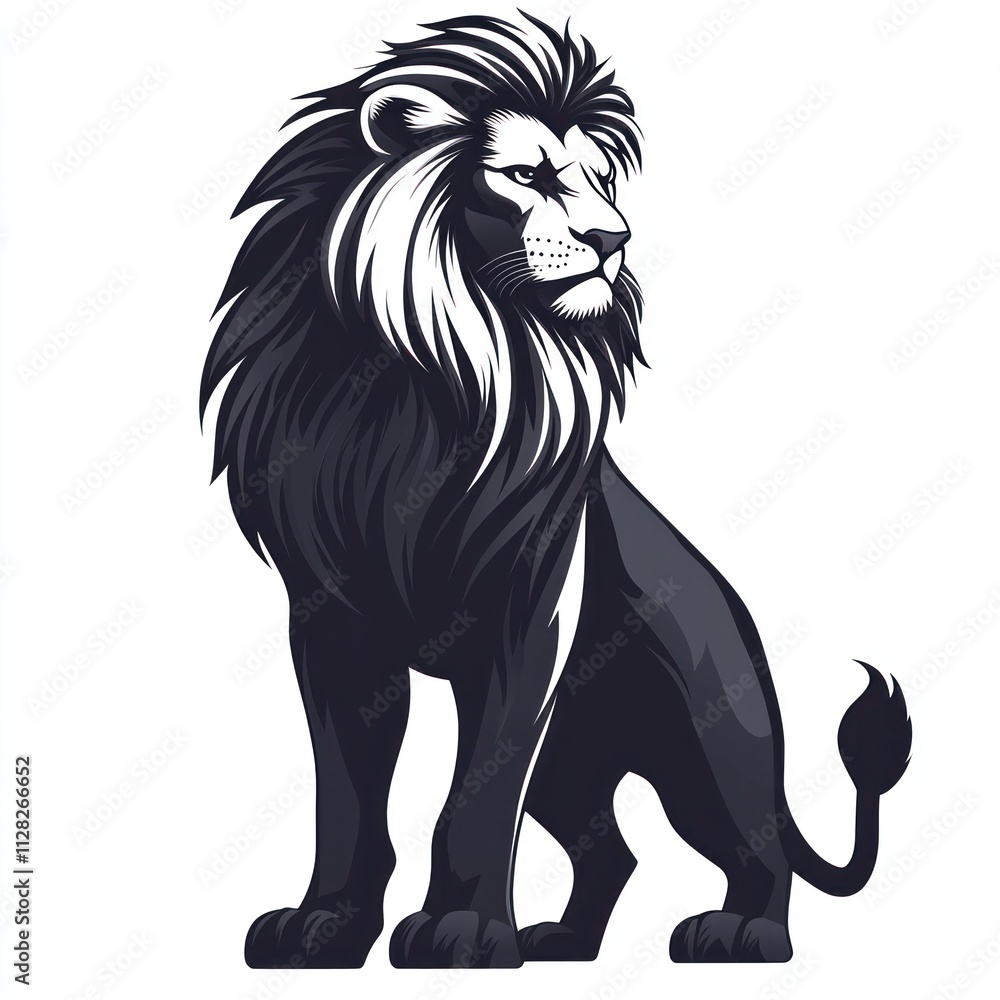 Fototapeta premium Majestic monochrome lion illustration.