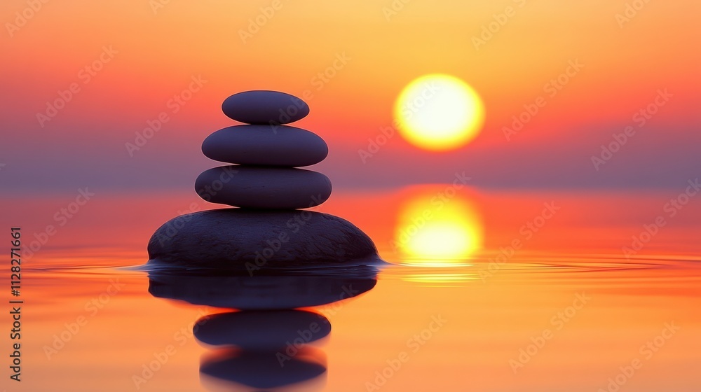 Balancing Zen Garden Stones Beach at Sunset Long Exposure Photography Serene Environment Tranquil Concept Balancing Zen Garden Stones Beach at Sunset Long Exposure Photography Serene Environment Tranquil Concept