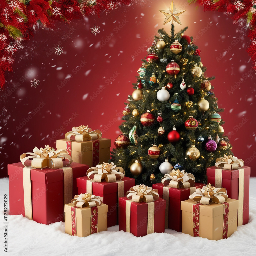 Merry Christmas Day Background 2025 Christmas tree with gift boxes Merry Christmas Day Background 2025 Christmas tree with gift boxes