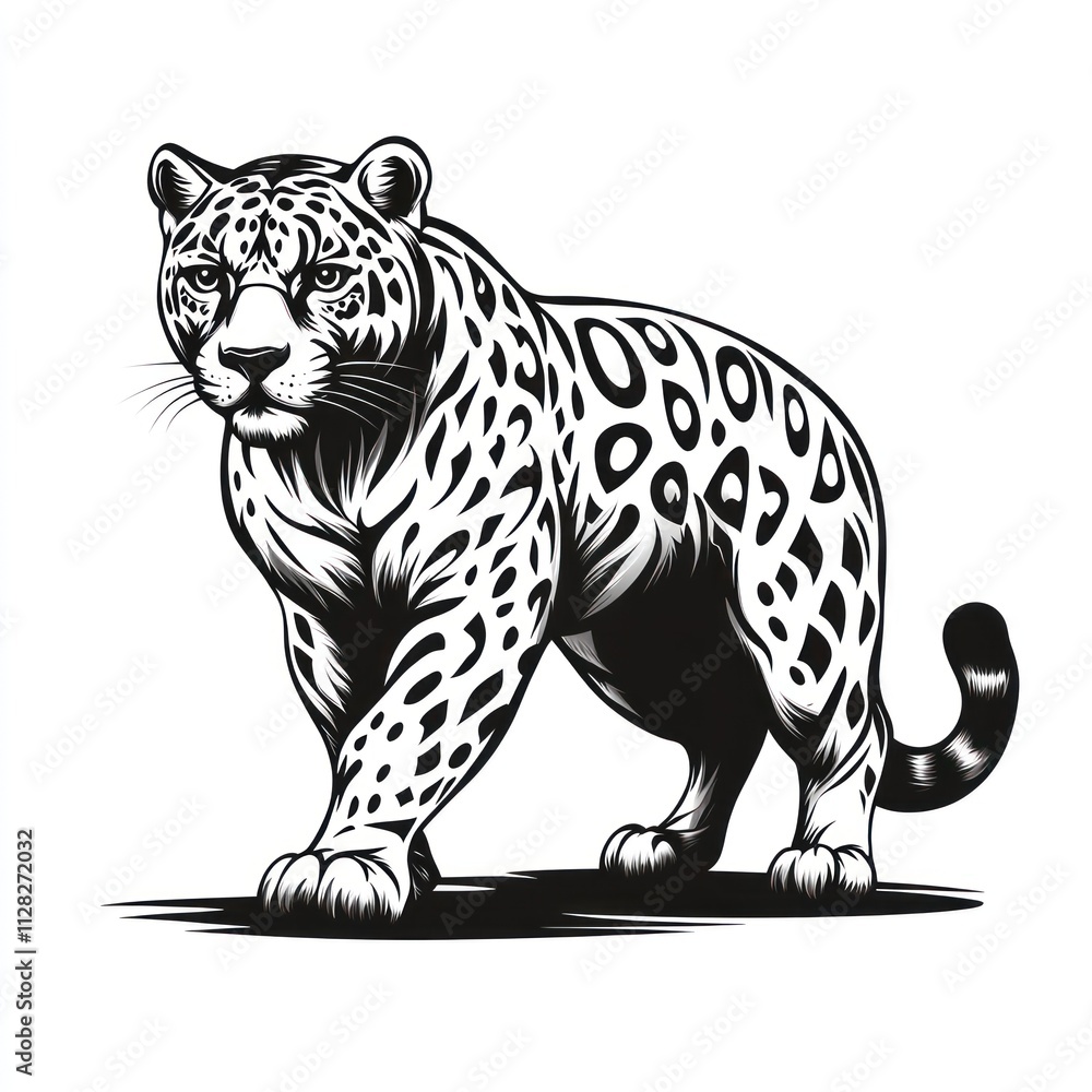 Fototapeta premium Majestic jaguar, black and white illustration.