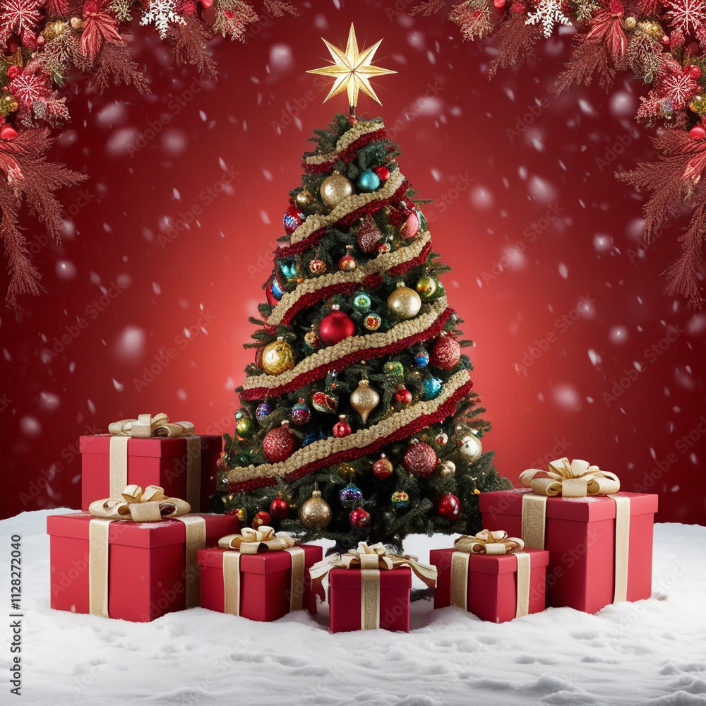 Merry Christmas Day Background 2025 Christmas tree with gift boxes Merry Christmas Day Background 2025 Christmas tree with gift boxes