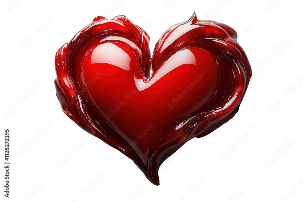 A glossy red heart shape surrounded by a swirling design, symbolizing love and passion on a transparent background. A glossy red heart shape surrounded by a swirling design, symbolizing love and passion on a transparent background.