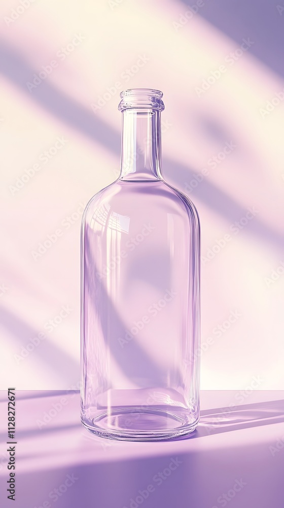 Empty glass bottle on a purple background with shadows. Minimal concept. Empty glass bottle on a purple background with shadows. Minimal concept.