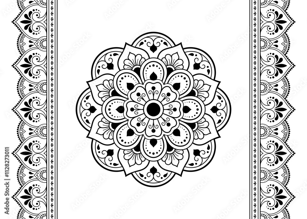 photo-art-print-set-of-mandala-pattern-and-seamless-border-for-henna-drawing-and-tattoo-katikam