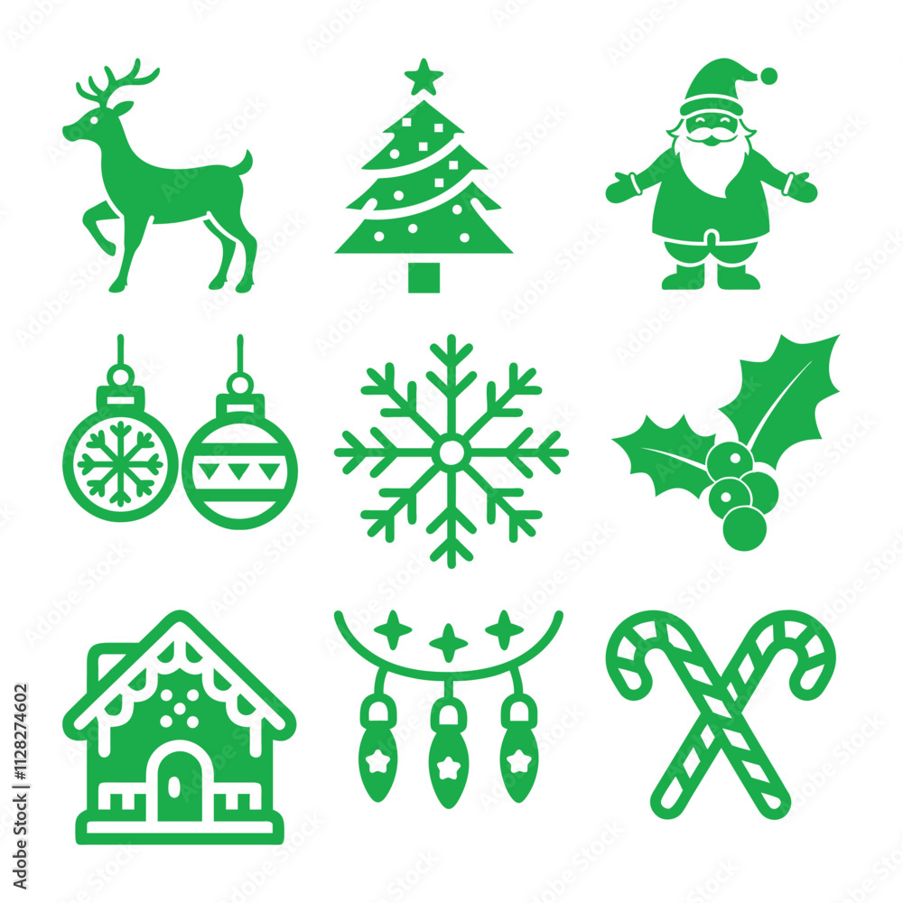 Fototapeta premium Christmas Icon Silhouette Vector Illustration Bundle | Festive Holiday Icons