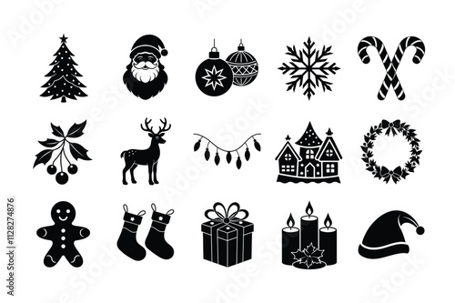 Christmas Icon Silhouette Vector Illustration Bundle | Festive Holiday Icons