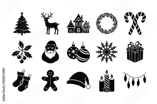 Christmas Icon Silhouette Vector Illustration Bundle | Festive Holiday Icons