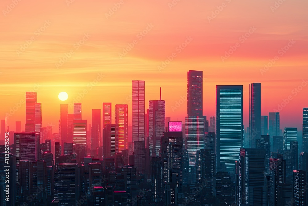 digital transformation business modernization City skyline at sunset with vibrant colors and modern architecture. digital transformation business modernization City skyline at sunset with vibrant colors and modern architecture.