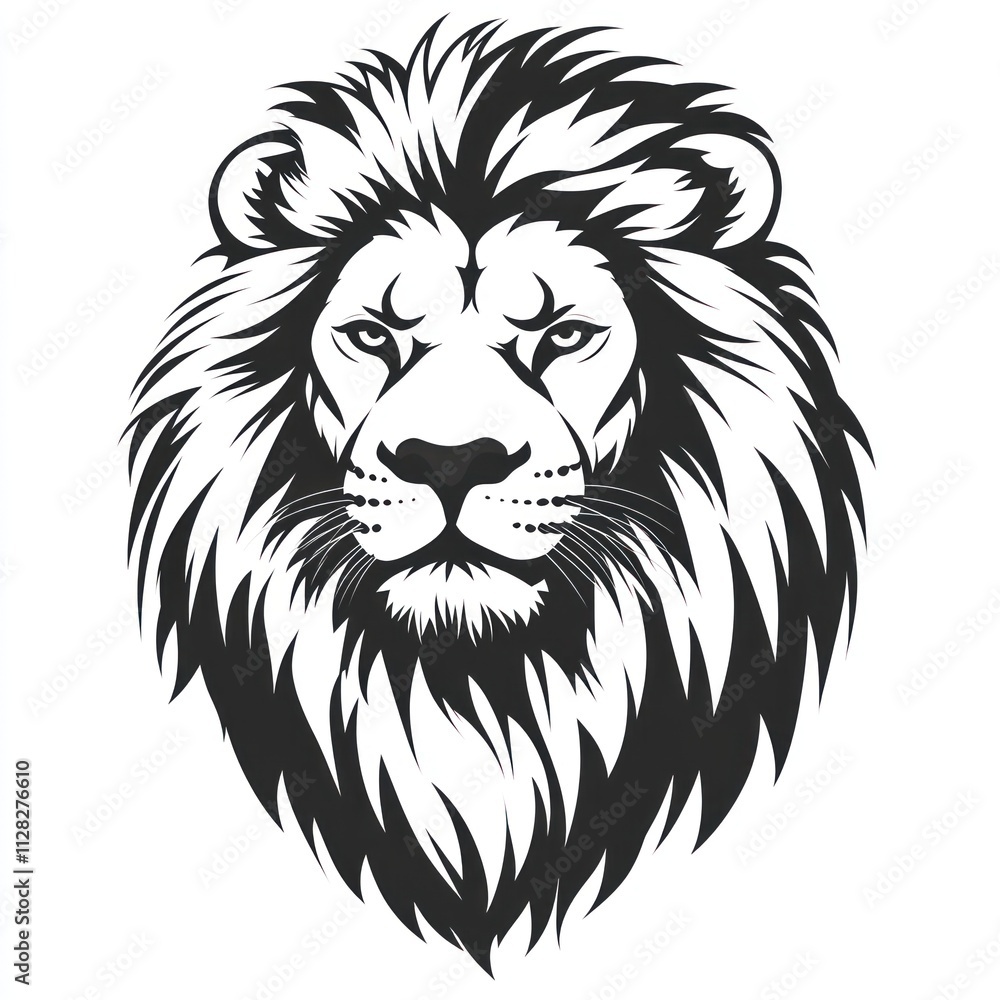 Majestic lion head, black and white vector illustration. Majestic lion head, black and white vector illustration.