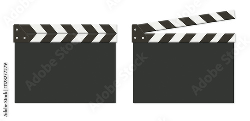 無柄の黒い閉じたカチンコと開いたカチンコのセット