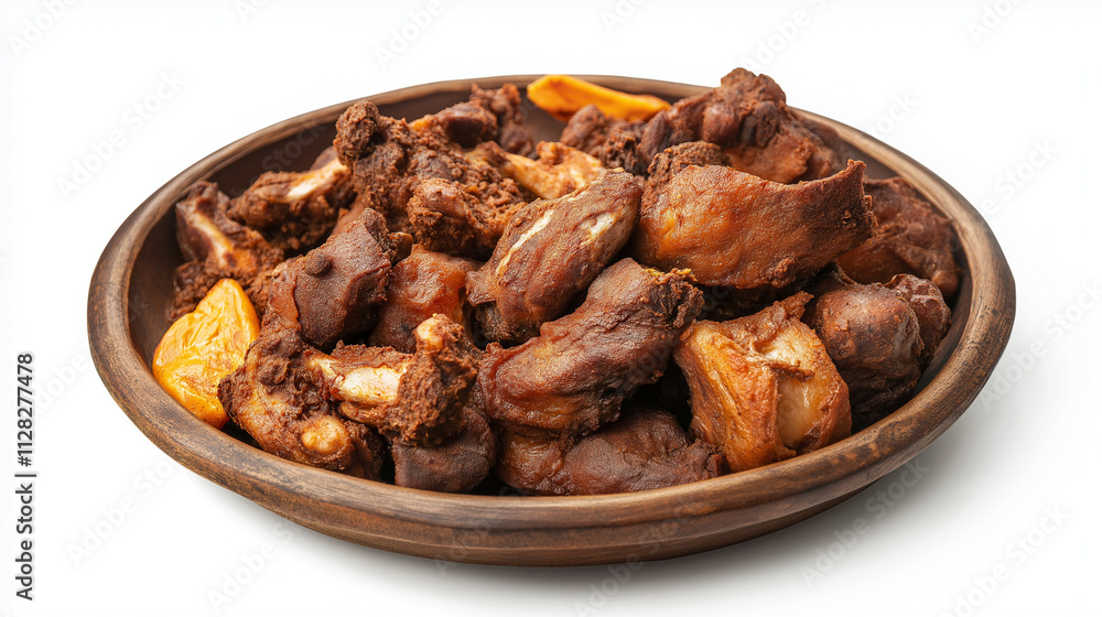 Delicious Braised Pork Hocks in Wooden Bowl, Savory Dish. Generative Ai. Delicious Braised Pork Hocks in Wooden Bowl, Savory Dish. Generative Ai.