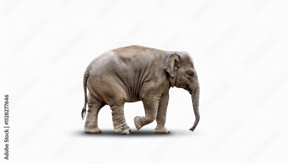 Fototapeta premium A side view of walking Asian Elephant isolated on white background