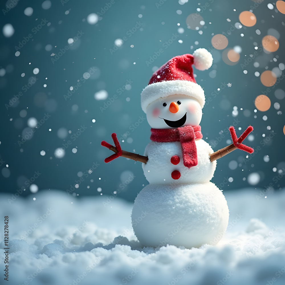 Fototapeta premium Winter holiday christmas background banner - Closeup of cute funny laughing snowman