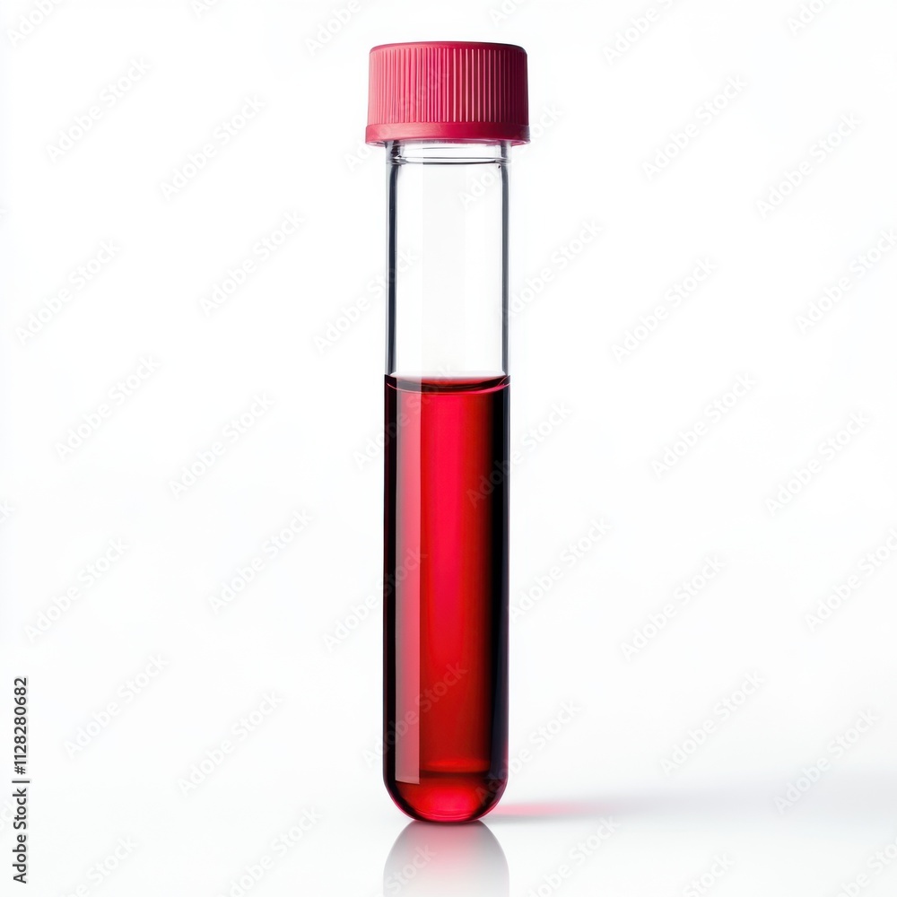 Test tube with red liquid isolated on white background Test tube with red liquid isolated on white background