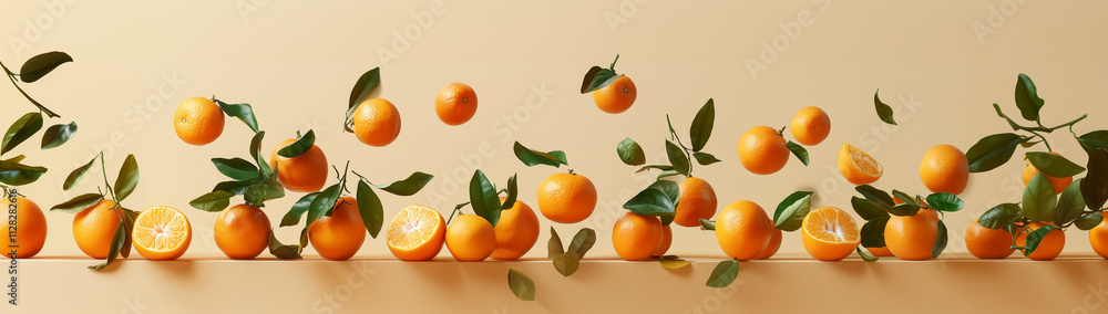 Tangerine, tangerines on a yellow background, created by Generative AI technology. Tangerine, tangerines on a yellow background, created by Generative AI technology.