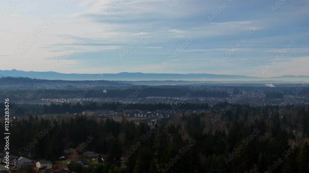 Sunlit Suburban Neighborhood with Forest and Mountain Views Sunlit Suburban Neighborhood with Forest and Mountain Views