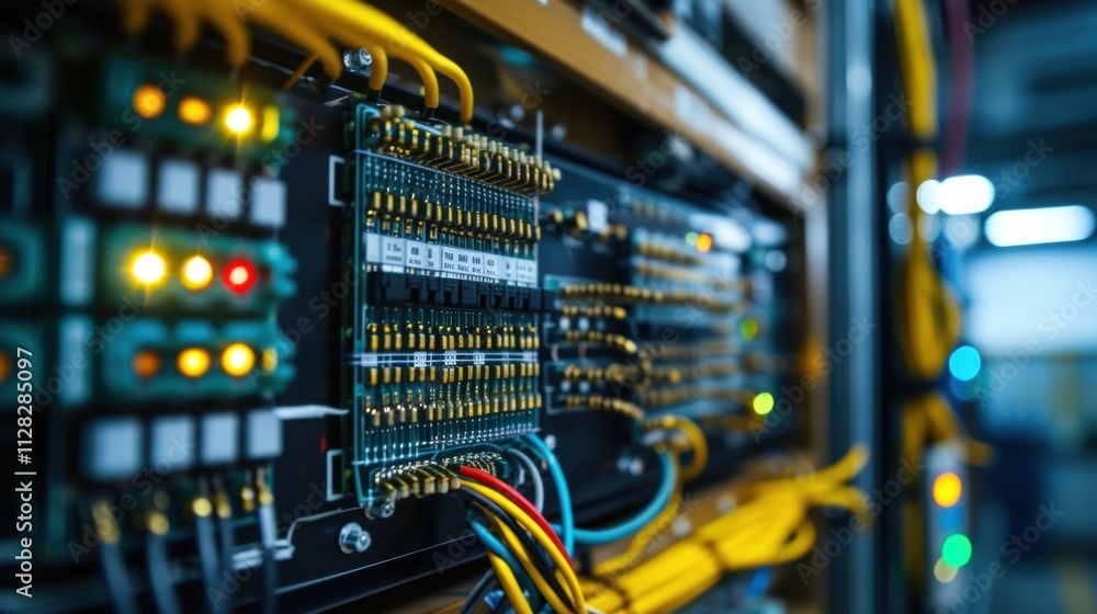 The intricate wiring and components of an IIoT sensor responsible for gathering and relaying crucial data for remote monitoring of industrial processes. The intricate wiring and components of an IIoT sensor responsible for gathering and relaying crucial data for remote monitoring of industrial processes.