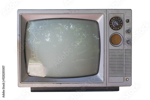 Old vintage television from the 1980s isolated on white background. PNG
