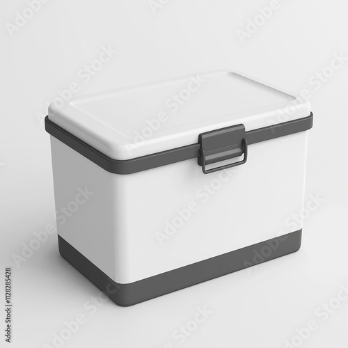 White Plastic Storage Container with Gray Trim and Lid. Generative Ai.