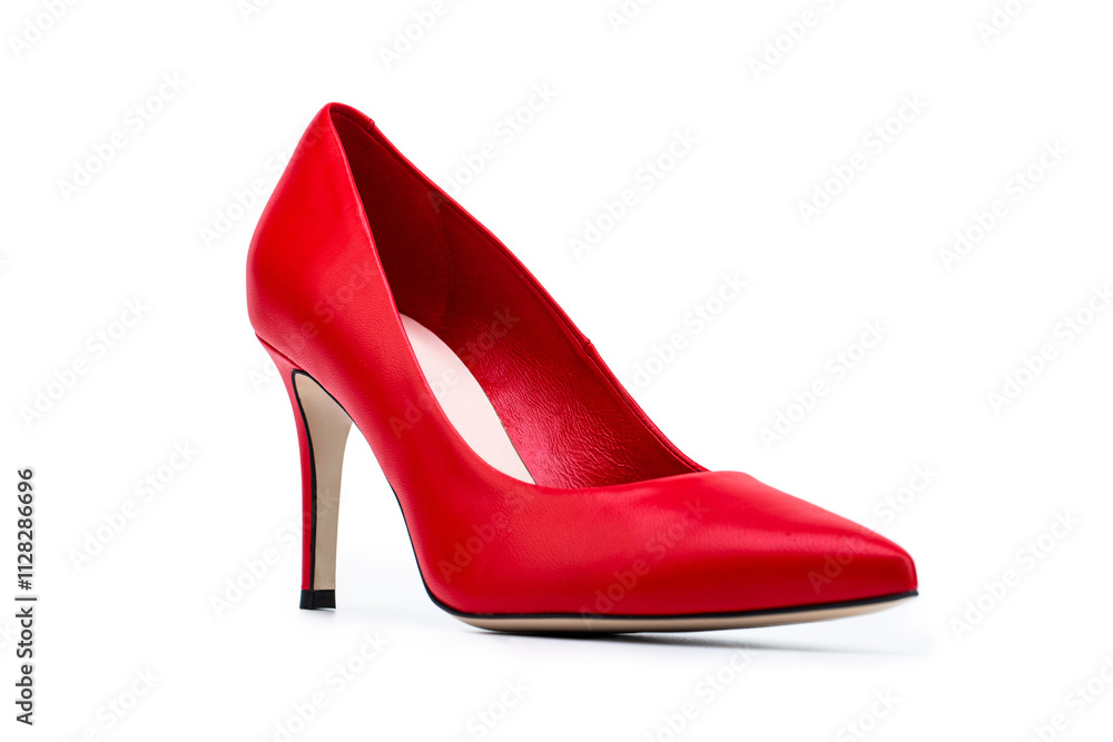 Stylish classic women leather shoe. Red shoe for women. Beauty and fashion concept. Fashionable women shoes isolated on white background. Red high heel women shoes on white background Stylish classic women leather shoe. Red shoe for women. Beauty and fashion concept. Fashionable women shoes isolated on white background. Red high heel women shoes on white background