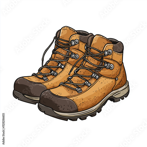 Tan Leather Hiking Boots, Outdoor Adventure Gear, Trekking Footwear. Generative Ai.