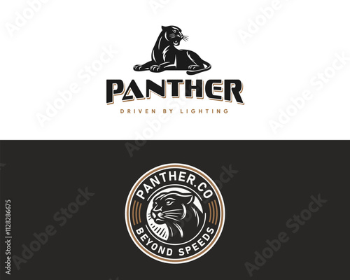 Black Panther silhouette logo cougar wild speed motor logo template for business photo