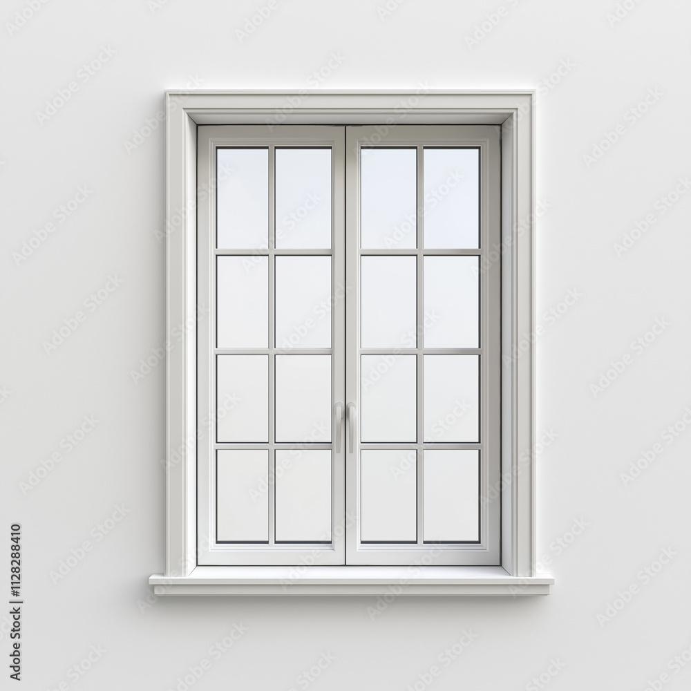 White DoubleHung Window with Mullions, Interior Design Element. Generative Ai. White DoubleHung Window with Mullions, Interior Design Element. Generative Ai.