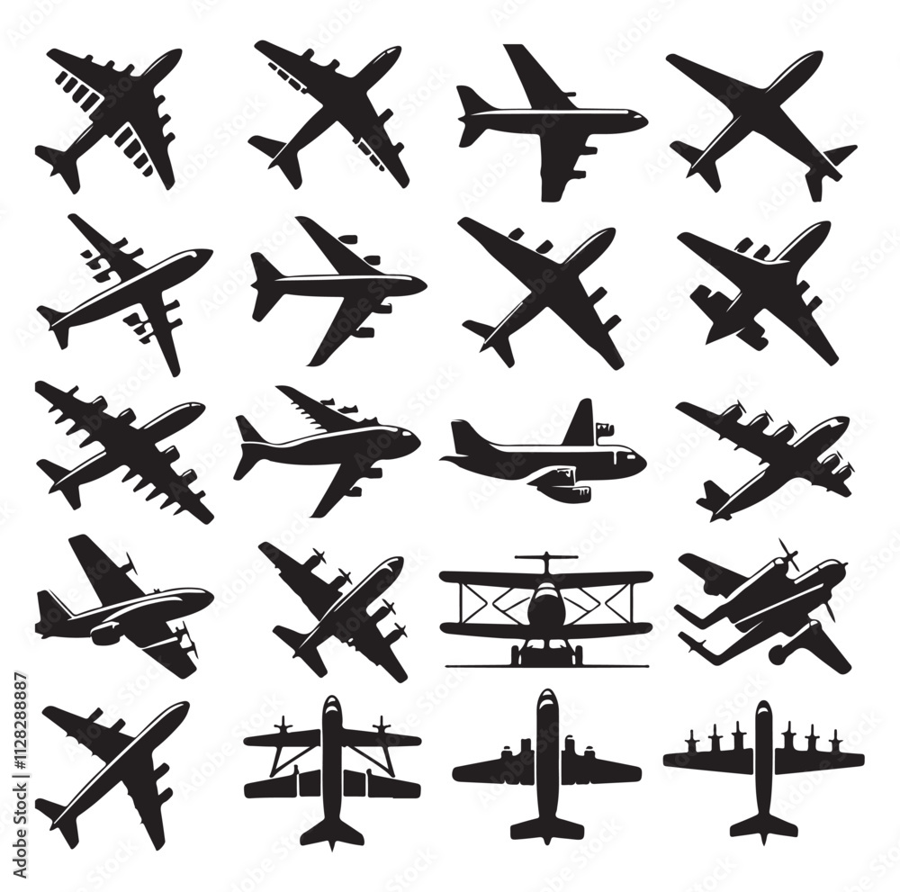 Airplanes set silhouette vector illustration Airplanes set silhouette vector illustration