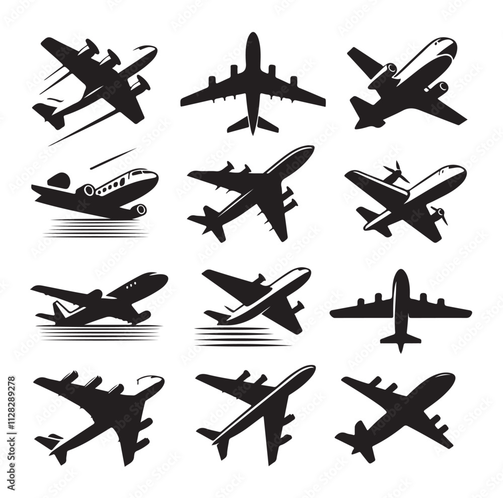 Airplanes set silhouette vector illustration Airplanes set silhouette vector illustration