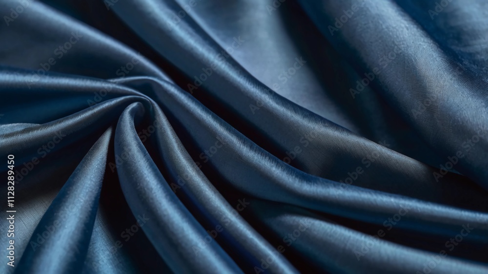 Fototapeta premium Blue silk fabric drapery material close up. Background texture for backdrops or mapping