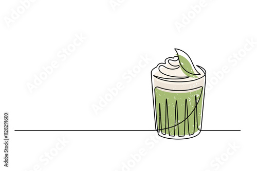 Сontinuous one line drawing of cocktail Thai basil isolated on white background. Cocktail drink thin line. Vector illustration