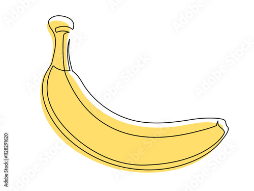Single yellow banana line isolated on white background. Simple silhouette of fruit. Hand drawn banana outline. Vector illustration