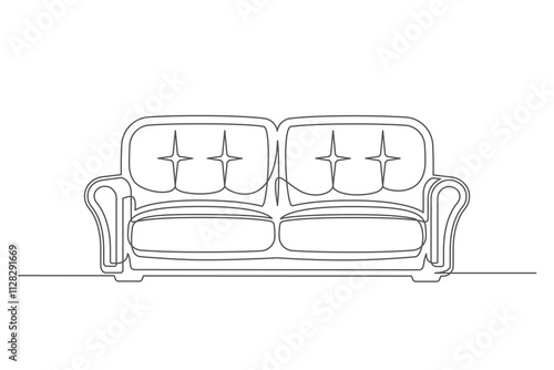 Continuous one line drawing sofa isolated on white background. Vintage couch for interior design. Editable stroke. Vector illustration