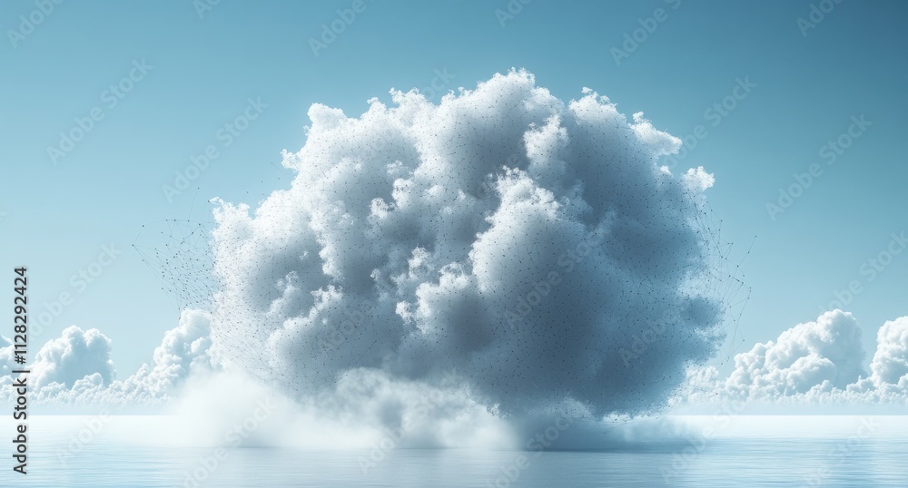 A Majestic Cloud Formation Over Tranquil Water Surface With Gentle Ripples Under a Clear Blue Sky, Evoking Calmness and Serenity in Nature's Breathtaking Landscape A Majestic Cloud Formation Over Tranquil Water Surface With Gentle Ripples Under a Clear Blue Sky, Evoking Calmness and Serenity in Nature's Breathtaking Landscape
