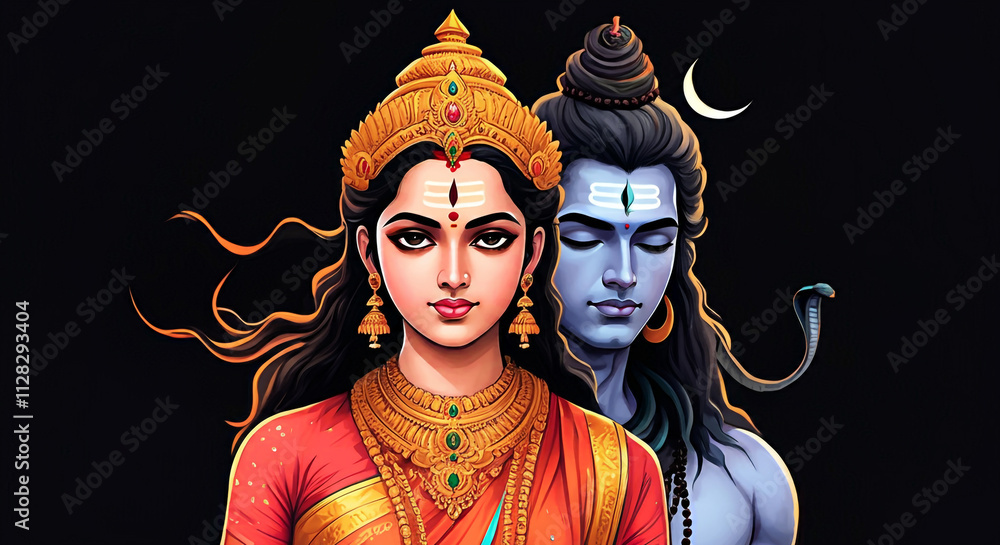 Photo Goddess Parvati and Lord Shiva depicted as divine consorts ...
