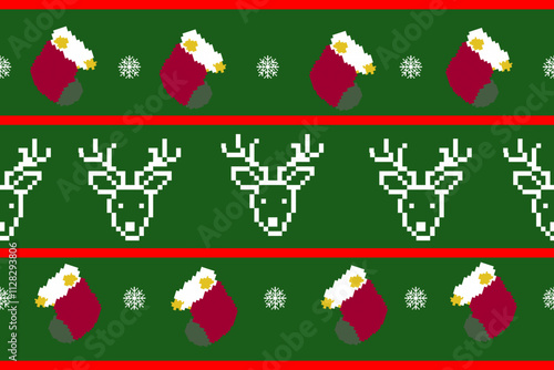 delightful Christmas pixl pattern bursting with festive cheer,Perfect for wrapping paper, cards, or any holiday project.