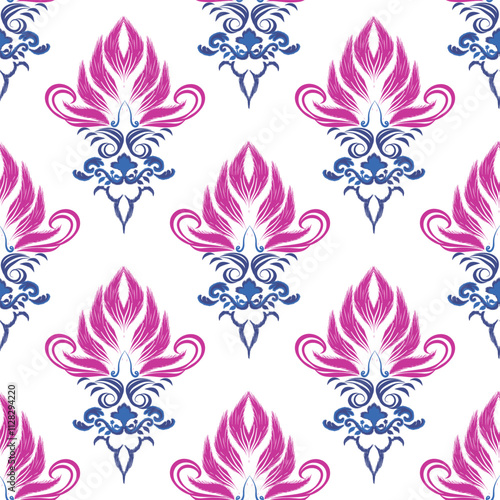 Ikat seamless floral pattern  , Motif ethnic  floral seamless textil,  embroidery, print striped ornament floral, pattern, design for wrapping, silk, scarf, background, textile