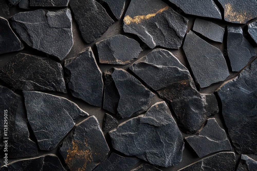 Fototapeta premium Dark, irregular slate stone wall texture. Ideal for backgrounds, construction, and design projects.